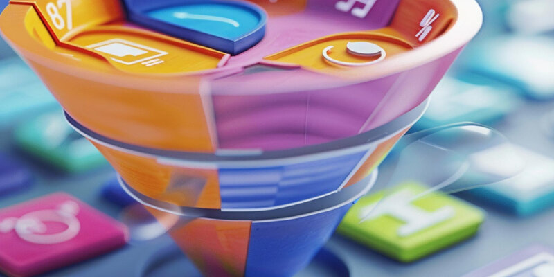 Marketing funnel showing multiple touchpoints across customer journey stages